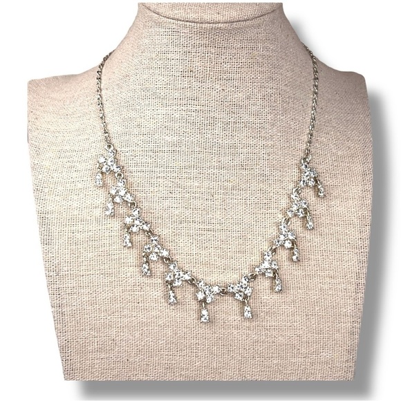 Vintage Y2K Icing Brand Silver Rhinestone Necklace Prom Event Wedding Party - Picture 1 of 11